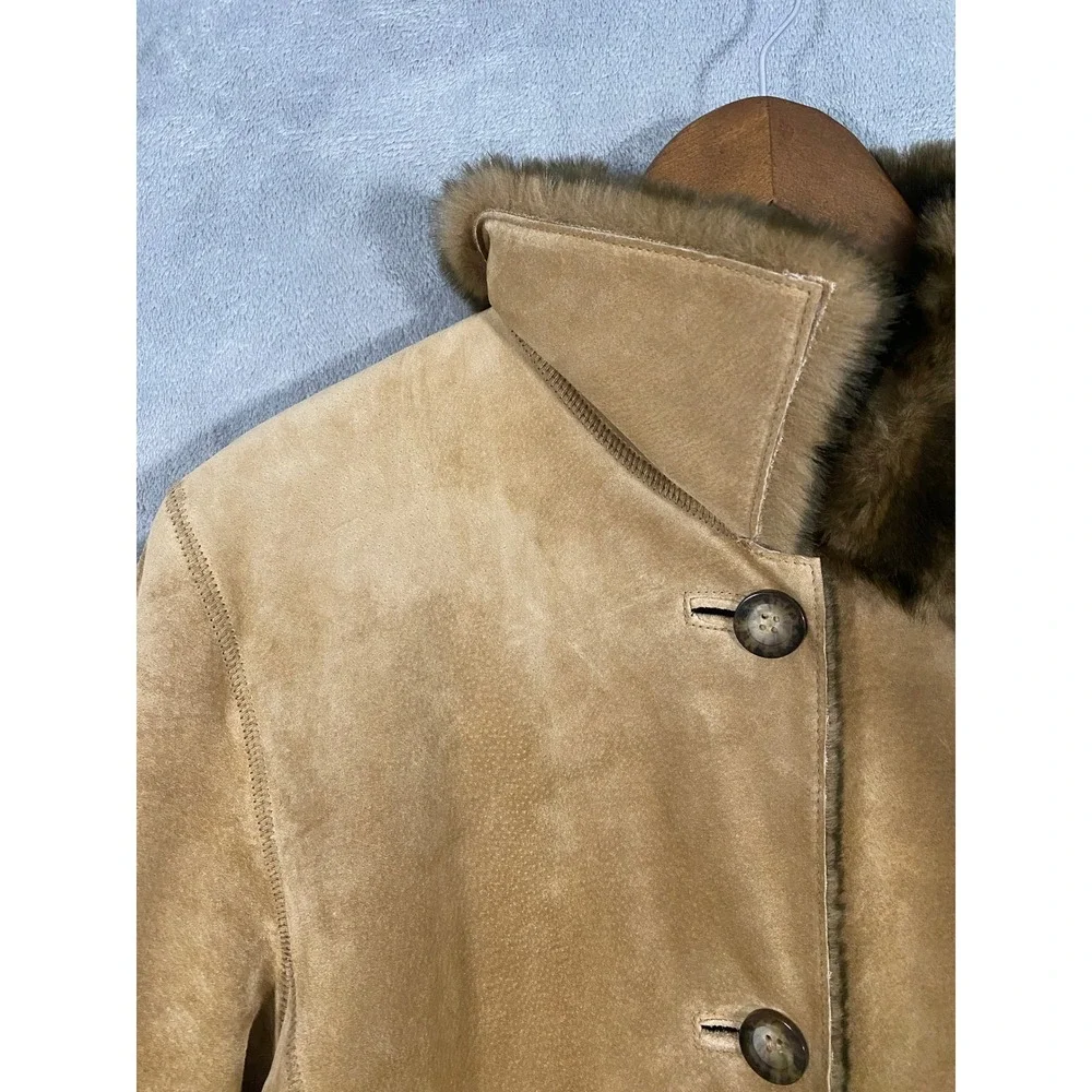 LNR‎ La Nouvelle Renaissance Jacket Sz L Tan Suede Faux Fur Shearling Penny Lane
